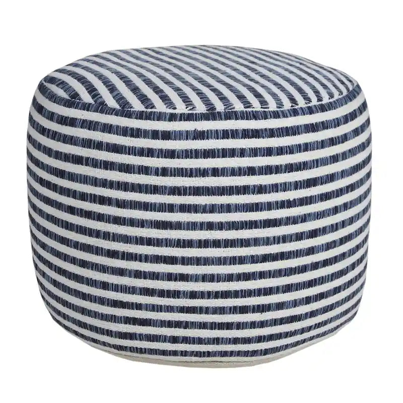18 Blue and White Striped Round Pouf Ottoman