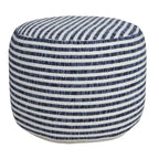 18 Blue and White Striped Round Pouf Ottoman