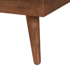 Mid-Century Modern Dark Grey Fabric and Walnut Brown Wood Platform Bed