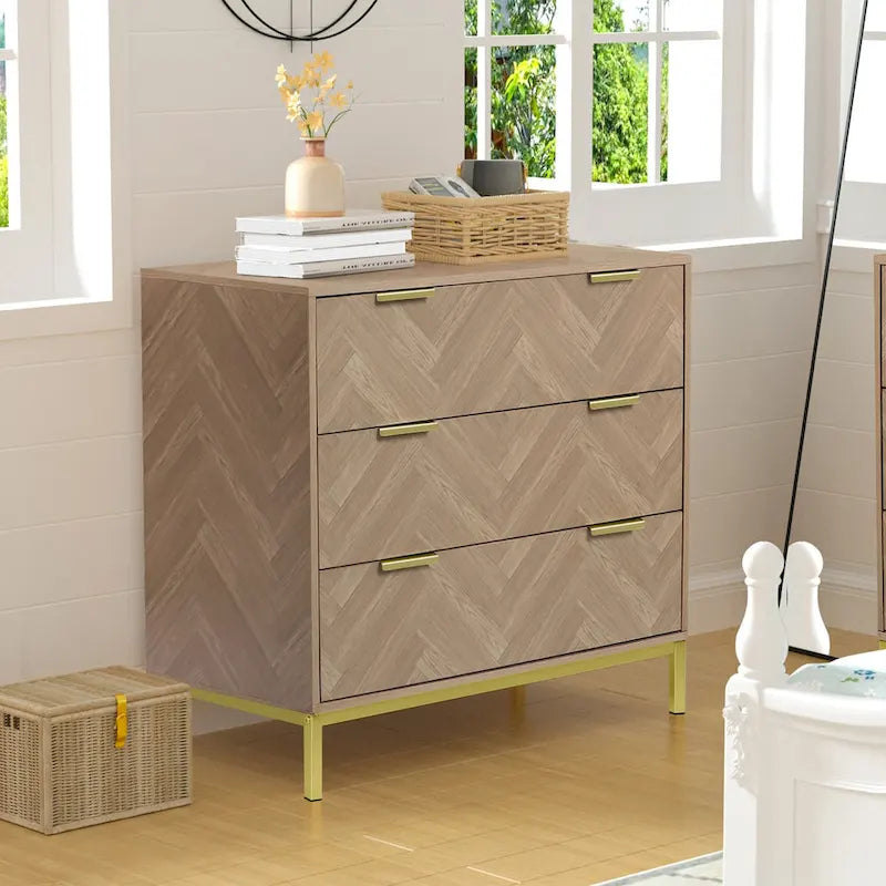 Mid-Century Modern 3-Drawer Wood Dresser Natural Oak Chest of Drawers for Bedroom
