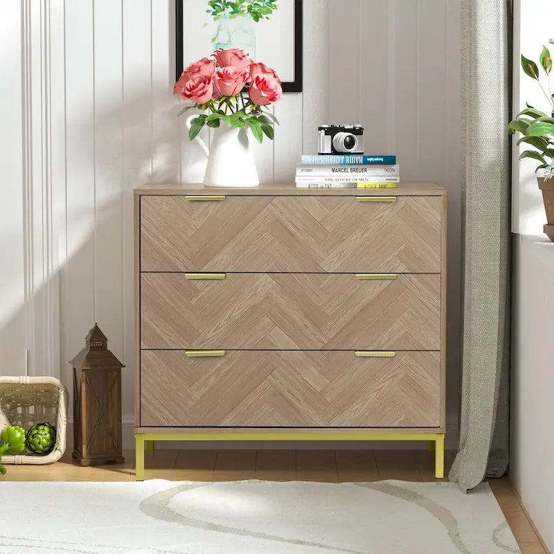Mid-Century Modern 3-Drawer Wood Dresser Natural Oak Chest of Drawers for Bedroom