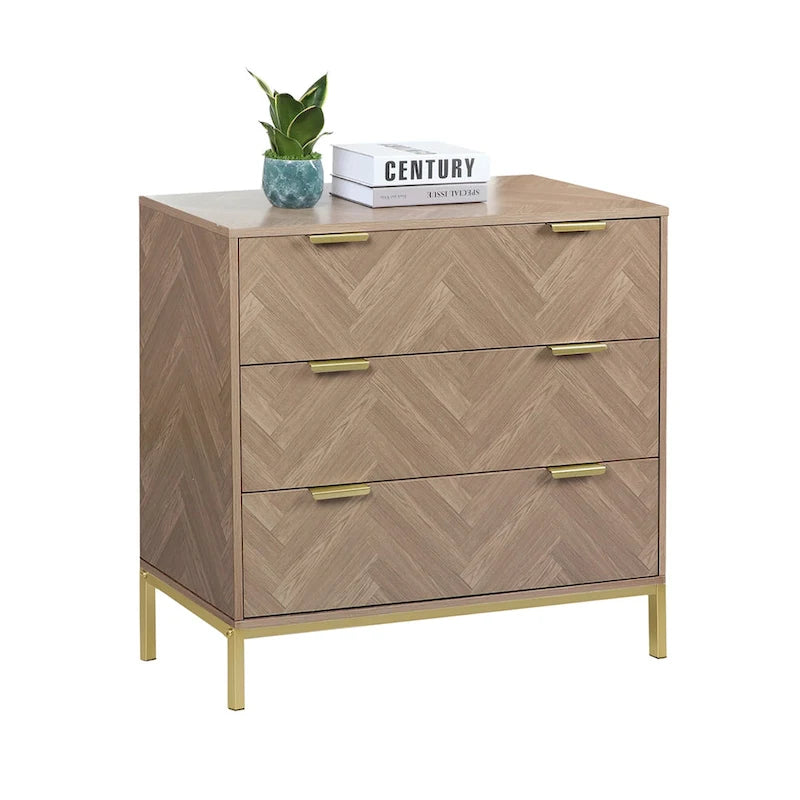 Mid-Century Modern 3-Drawer Wood Dresser Natural Oak Chest of Drawers for Bedroom