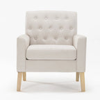 Linen and Walnut Legs Mid Century Modern Button Tufted Accent Chair - 29.53 H X 30 W X 33.07 D