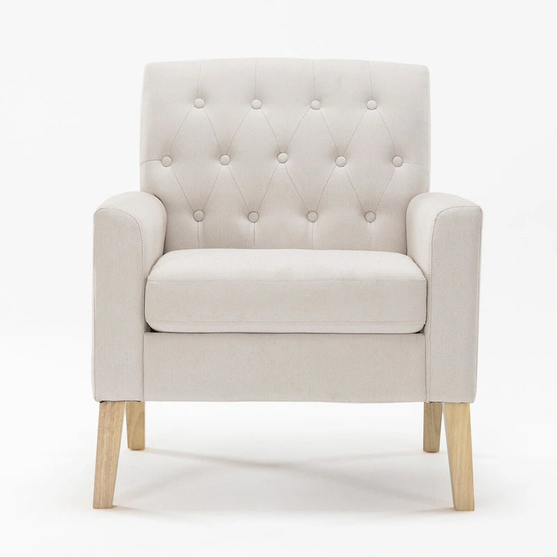 Linen and Walnut Legs Mid Century Modern Button Tufted Accent Chair - 29.53 H X 30 W X 33.07 D