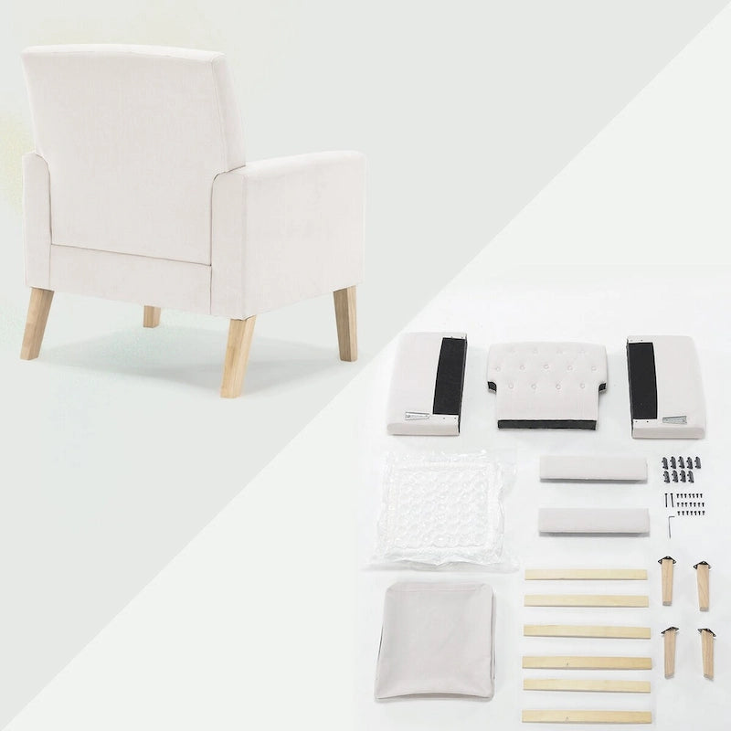 Linen and Walnut Legs Mid Century Modern Button Tufted Accent Chair - 29.53 H X 30 W X 33.07 D
