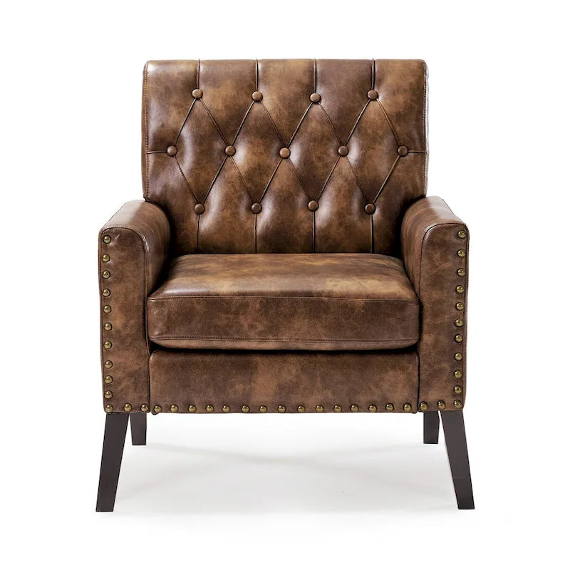 Linen and Walnut Legs Mid Century Modern Button Tufted Accent Chair - 29.53 H X 30 W X 33.07 D