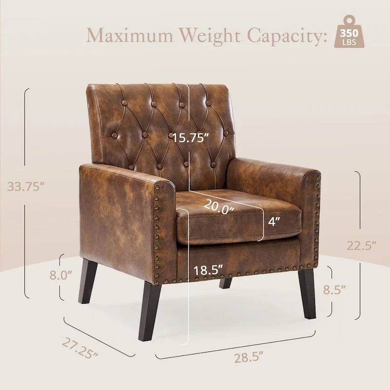 Linen and Walnut Legs Mid Century Modern Button Tufted Accent Chair - 29.53 H X 30 W X 33.07 D
