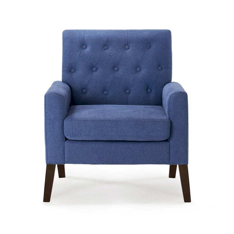 Linen and Walnut Legs Mid Century Modern Button Tufted Accent Chair - 29.53 H X 30 W X 33.07 D