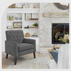 Linen and Walnut Legs Mid Century Modern Button Tufted Accent Chair - 29.53 H X 30 W X 33.07 D
