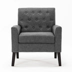 Linen and Walnut Legs Mid Century Modern Button Tufted Accent Chair - 29.53 H X 30 W X 33.07 D