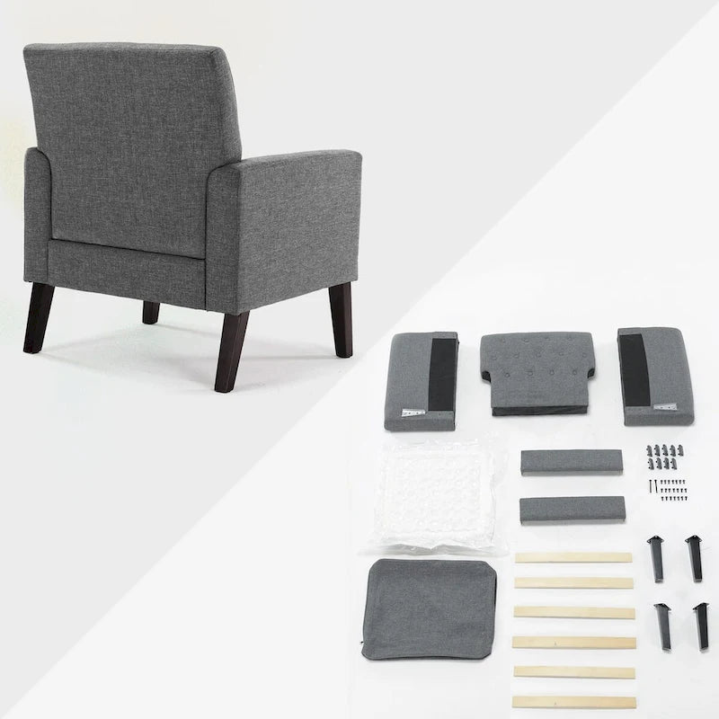 Linen and Walnut Legs Mid Century Modern Button Tufted Accent Chair - 29.53 H X 30 W X 33.07 D