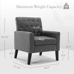 Linen and Walnut Legs Mid Century Modern Button Tufted Accent Chair - 29.53 H X 30 W X 33.07 D