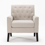 Linen and Walnut Legs Mid Century Modern Button Tufted Accent Chair - 29.53 H X 30 W X 33.07 D