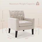 Linen and Walnut Legs Mid Century Modern Button Tufted Accent Chair - 29.53 H X 30 W X 33.07 D