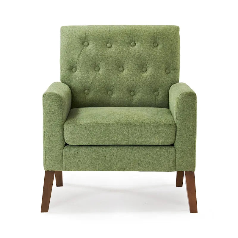 Linen and Walnut Legs Mid Century Modern Button Tufted Accent Chair - 29.53 H X 30 W X 33.07 D