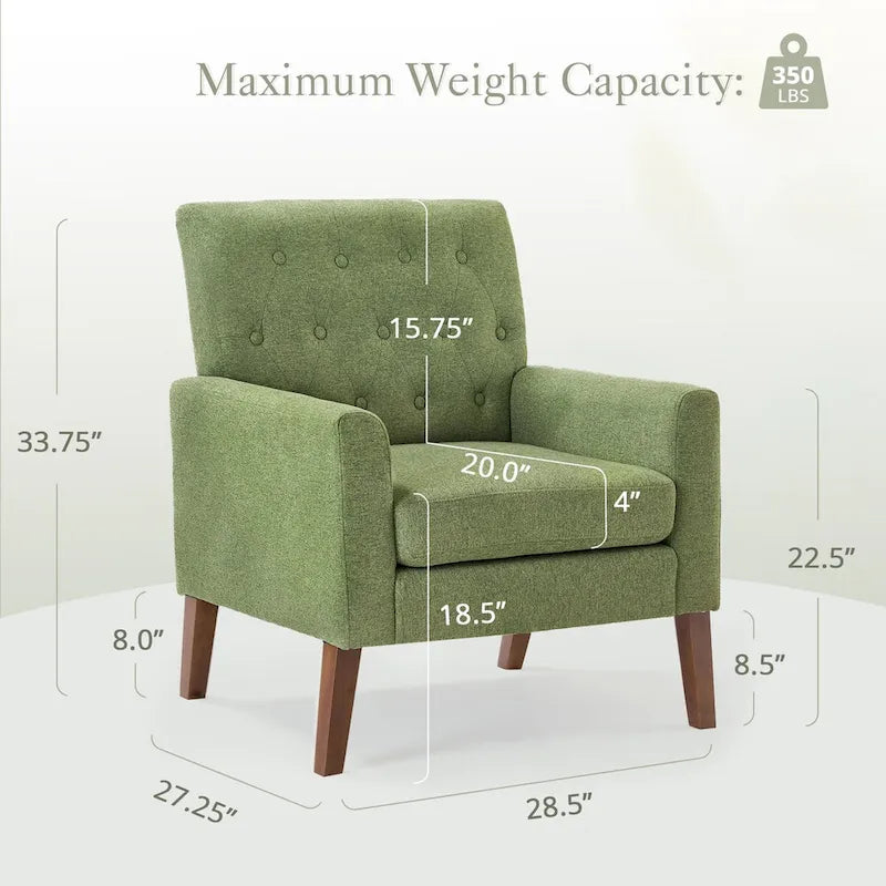 Linen and Walnut Legs Mid Century Modern Button Tufted Accent Chair - 29.53 H X 30 W X 33.07 D