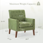Linen and Walnut Legs Mid Century Modern Button Tufted Accent Chair - 29.53 H X 30 W X 33.07 D
