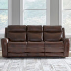 Leather Dual Power Reclining Sofa - Cognac
