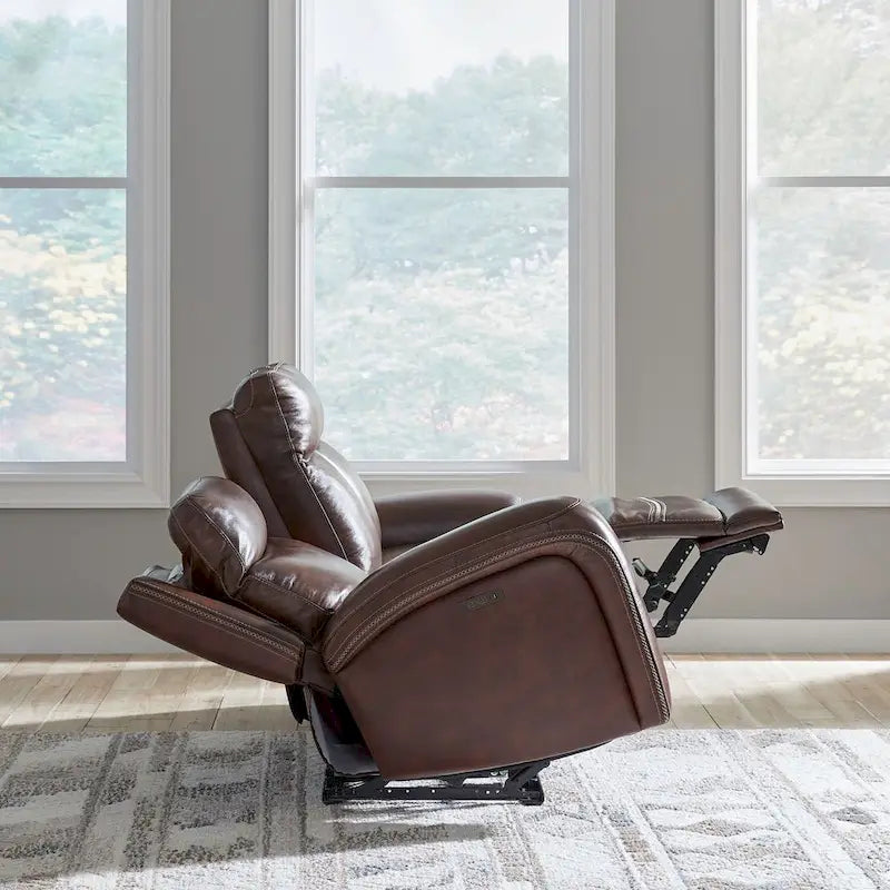 Leather Dual Power Reclining Sofa - Cognac
