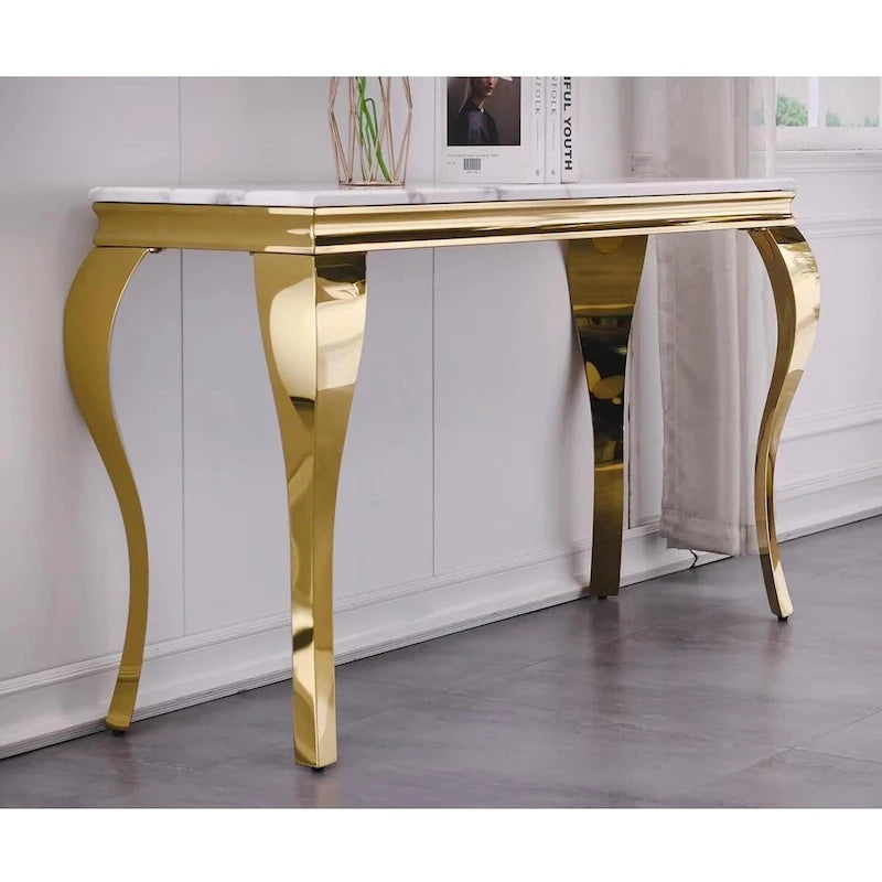White and Gold Console Table with Gold Cabriole Legs