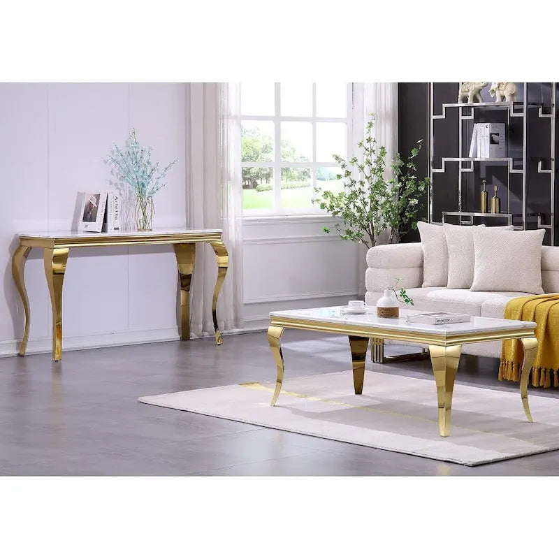 White and Gold Console Table with Gold Cabriole Legs