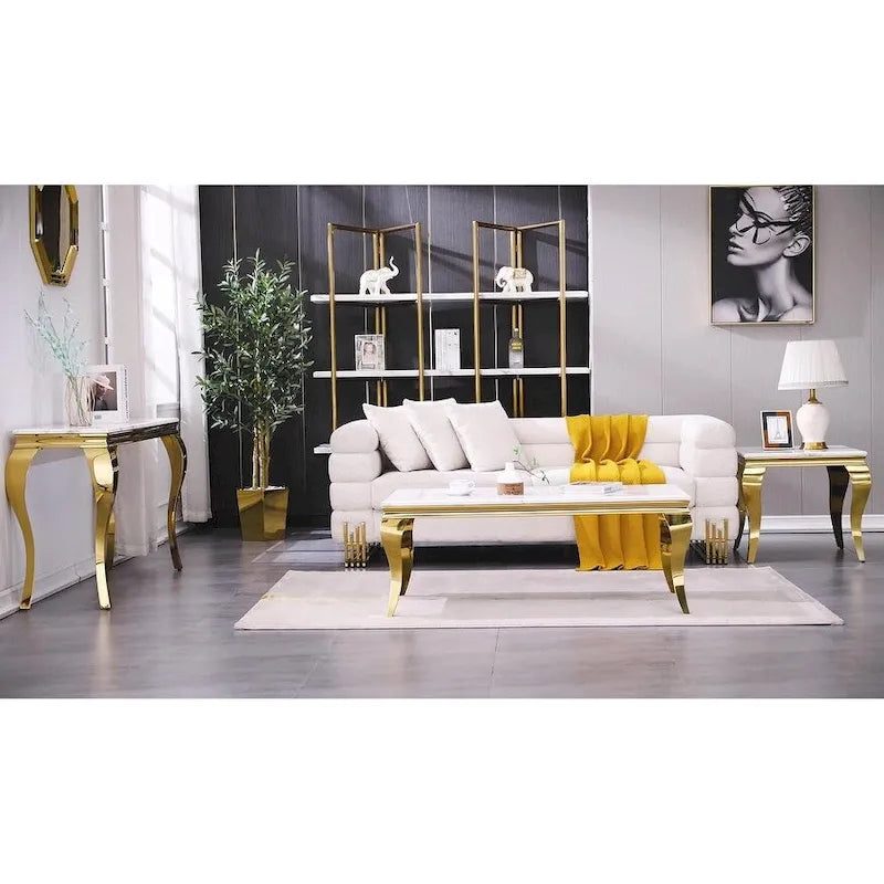 White and Gold Console Table with Gold Cabriole Legs
