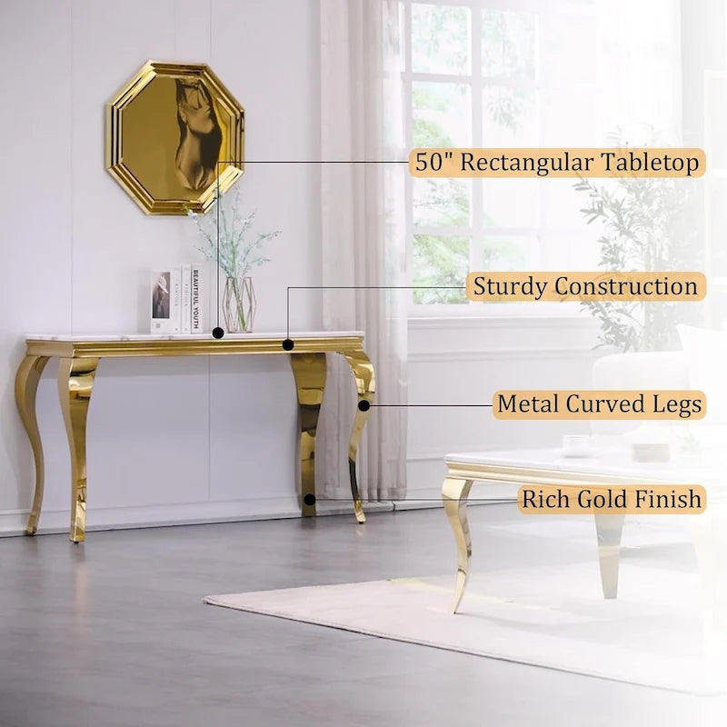White and Gold Console Table with Gold Cabriole Legs