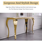 White and Gold Console Table with Gold Cabriole Legs