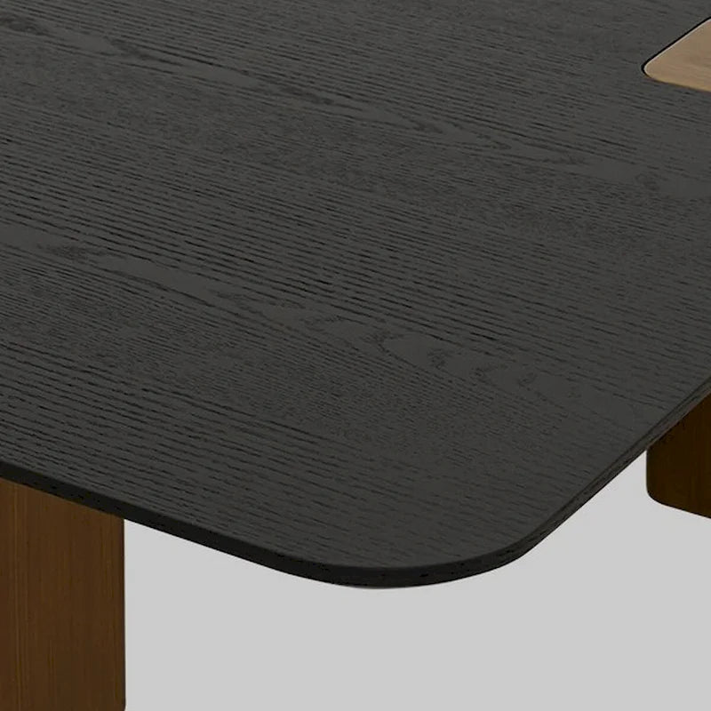 39 Inch Coffee Table, Square Black Veneer, Brushed Gold Block Legs